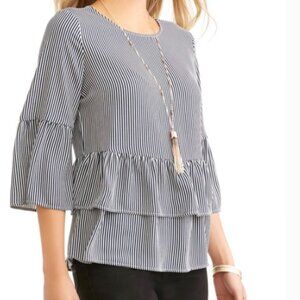 TIME & TRU Ruffle Peplum Striped Blouse Sz L(12/14) Blue #225C